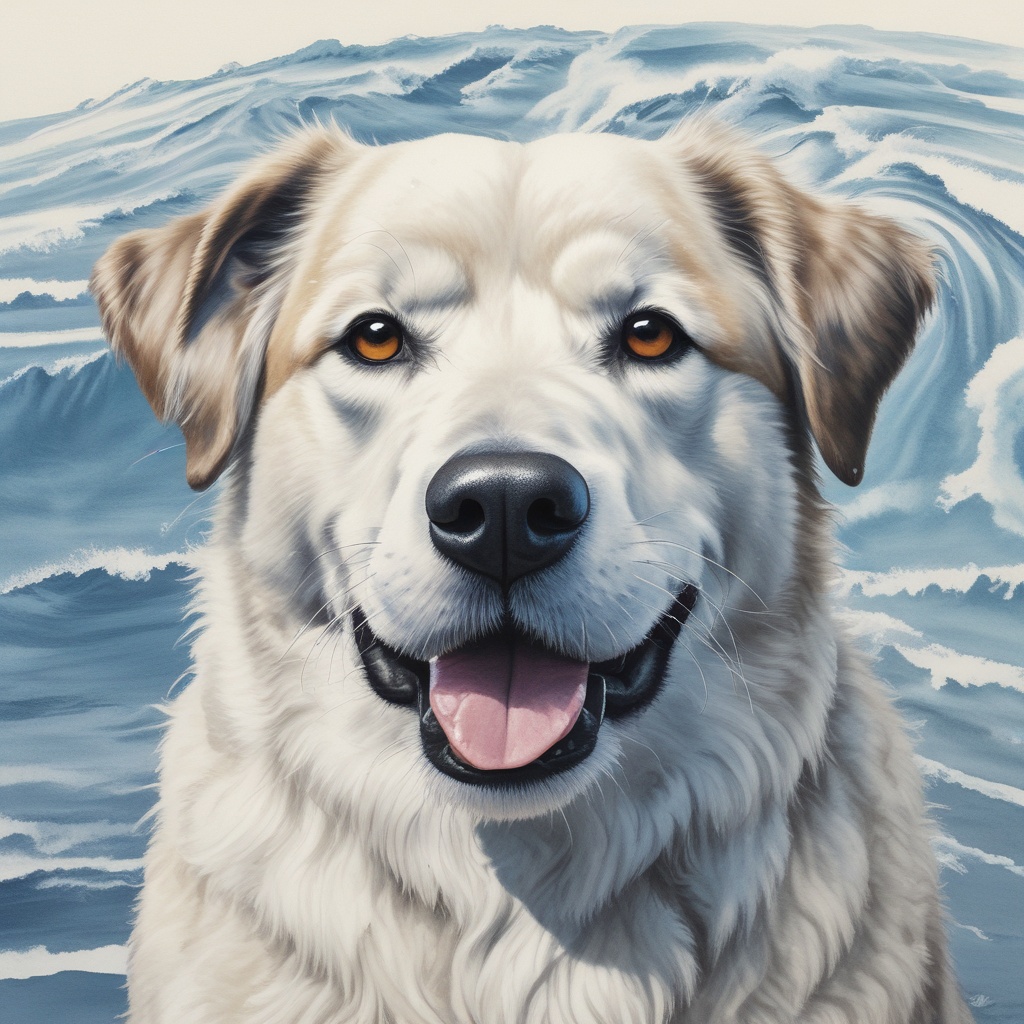 海で遊んでる犬